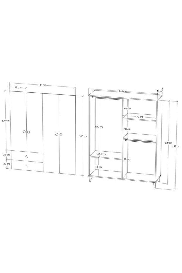 PureOpal Gardırop – 4 Kapak + 2 Çekmece